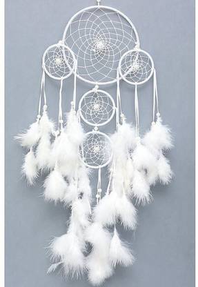 Goldy Handicrafts GOLDY TRADERS Dream Catcher Wall Hanging: Circus Decorative Showpiece - 55 cm (Feather, White )