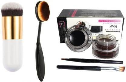 Trivety Gel Eyeliner Black and Brown, Professional BLEND Makeup Brush and Oval Makeup Brush