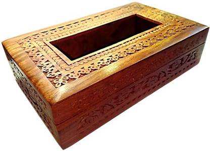 ZYNTIX 1 Compartments Wooden Tissue Box Mughal Carving