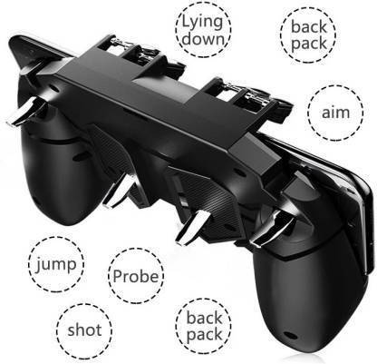 Garland pubg Mobile Game Controller Remote AK66 Six Finger Pubg Game Assistant with 4 Highly Sensitive Triggers Fast Shooting { Black}  Gaming Accessory Kit