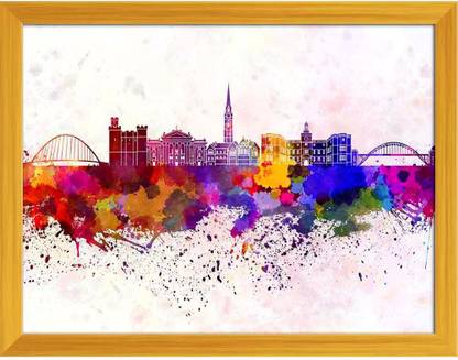 Artzfolio Skyline of Newcastle upon Tyne, Northeast England Canvas Painting Golden Synthetic Frame 21inch x 16inch (53.3cms x 40.6cms) Digital Reprint 16 inch x 21 inch Painting
