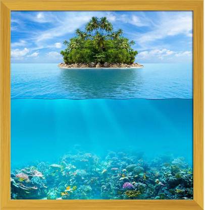 Artzfolio Underwater Coral Reef Seabed Canvas Painting Golden Synthetic Frame 12inch x 12.4inch (30.5cms x 31.5cms) Digital Reprint 12.4 inch x 12 inch Painting