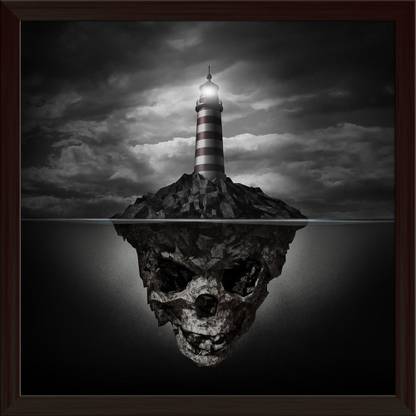Artzfolio Underwater Skull Metaphor for Dishonesty & Deception Canvas Painting Dark Brown Synthetic Frame 20inch x 20inch (50.8cms x 50.8cms) Digital Reprint 20 inch x 20 inch Painting