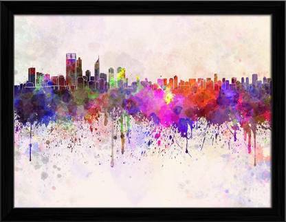 Artzfolio Perth Skyline, Capital of Western Australia Tabletop Painting Black Frame 7.7inch x 6inch (19.5cms x 15.2cms) Digital Reprint 7 inch x 8.2 inch Painting