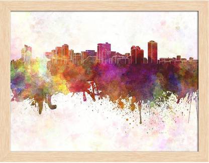 Artzfolio Manila Skyline, Capital of the Philippines Canvas Painting Natural Brown Synthetic Frame 21inch x 16inch (53.3cms x 40.6cms) Digital Reprint 16 inch x 21 inch Painting