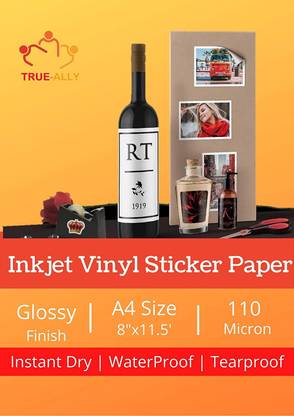 True-Ally 25 Vinyl Sticker Photo Paper for Inkjet Printer (Pearl White) Self Adhesive, Waterproof, Dries Quickly, Tear Resistant DIY Sticker Printing Art Unruled A4 110 gsm Inkjet Paper