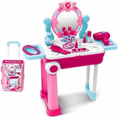 ToyTrends Beauty Makeup Kit Cosmetic Set 2 in 1 Vanity Table Portable Trolley