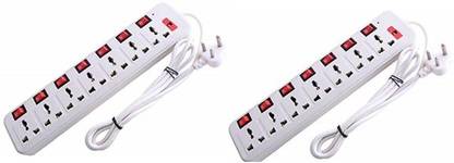 Skeisy 7 SHOCKET PLUS 7 SWITCH EXTENSION CORD WITH LED INDICATOR 6AMP 3MTR WIRE PACK OF-2 7  Socket Extension Boards