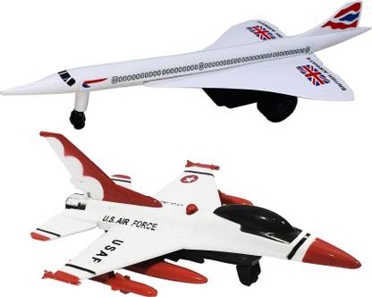 Giftary 2 Small Size Plastic Made Miniature Model F16 Plane Toy and Concord Aircraft Toys For Kids Children Playing Toys [2 Combo Offer]