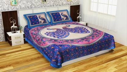 GOUTAM THE FASHIONS VILLA 104 TC Cotton Double Jaipuri Prints Flat Bedsheet