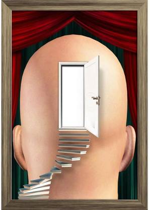 Stairs Lead Up To Door To Mind Paper Poster Antique Golden Frame | Top Acrylic Glass 9inch x 13inch (22.9cms x 33cms) Paper Print