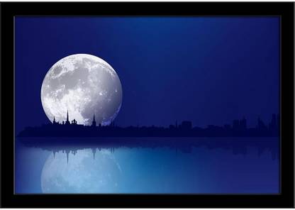Tallinn & Moon Paper Poster Black Frame | Top Acrylic Glass 19inch x 13inch (48.3cms x 33cms) Paper Print