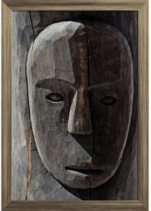 African Tribal Mask Paper Poster Antique Golden Frame | Top Acrylic Glass 9inch x 13inch (22.9cms x 33cms) Paper Print