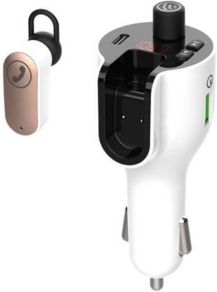 amiciAuto Car FM Transmitter with Dual Charging Ports USB QC3.0 Fast Charger and Type C with Auto Charging Bluetooth 5.0 Headset for Hands-Free Private Calling MP3 Car FM Modulator