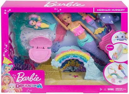 Barbie Dreamtopia Mermaid Nursery Playset and Dolls Pink Hair Christmas Gift NEW