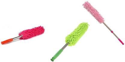 NFM Household Cleaning Fibre Stick Microfiber Chenille Telescopic Expendable Rod Duster Brush Car Cleaning Wet and Dry Duster MULTI COLOUR PACK OF 3 multicolour Dry Duster Set