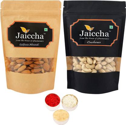 Jaiccha California Almonds and Cashews with Roli, Chawal and Chandan Combo