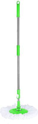 LEURO Spin Mop Broom green Handle Stick with Microfiber Head Refill Stainless Steel Pole for 360° Floor Cleaning Mop Head and Rod