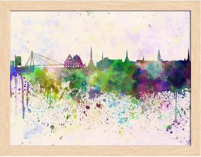 Artzfolio Riga Skyline, Capital City of Latvia Canvas Painting Natural Brown Synthetic Frame 26.3inch x 20inch (66.9cms x 50.8cms) Digital Reprint 20 inch x 26.3 inch Painting