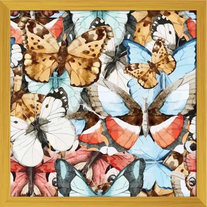 Artzfolio Beautiful Watercolor Butterfly Pattern Canvas Painting Golden Synthetic Frame 16inch x 16inch (40.6cms x 40.6cms) Digital Reprint 16 inch x 16 inch Painting