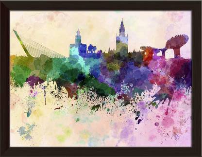 Artzfolio Seville, Spain Skyline In Watercolor Background Canvas Painting Dark Brown Synthetic Frame 26.3inch x 20inch (66.9cms x 50.8cms) Digital Reprint 20 inch x 26.3 inch Painting