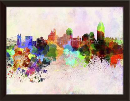 Artzfolio Skyline of Cincinnati, US State of Ohio Canvas Painting Dark ...