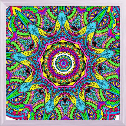 Artzfolio ArtzFolio Abstract Psychedelic Traditional Motif Element D5 Canvas Painting White Wooden Frame 16inch x 16inch (40.6cms x 40.6cms) Digital Reprint 16.5 inch x 16.5 inch Painting