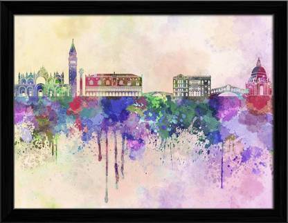 Artzfolio Venice, Italy Skyline In Watercolor Tabletop Painting Black Frame 7.7inch x 6inch (19.5cms x 15.2cms) Digital Reprint 7 inch x 8.2 inch Painting