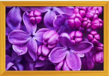 Artzfolio Lilac Flowers Background Tabletop Painting Golden Frame 11.6inch x 8inch (29.4cms x 20.3cms) Digital Reprint 8.5 inch x 12.1 inch Painting