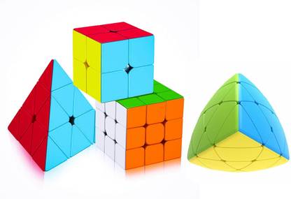 Authfort Cube Combo of QiYi Mastermorphix, 2 x 2 , 3 x 3 & Pyramid High Speed Stickerless cube combo ( 4 puzzle )