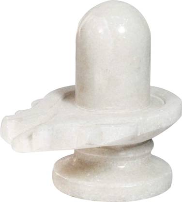 FOBHIYA Natural White Stone Marble Hand Curved Shiv Lingam, Holy Spiritual Shiv Idol Pure Marble Shiv ling for Car Dashboard & Pooja Ghar, Made in India Best for Gifting Decorative Showpiece  -  8 cm