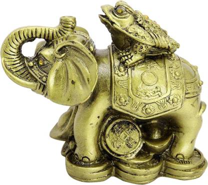 FOBHIYA Feng Shui King Money Toad Three Legged Frog on Trunk up Elephant, Vastu Money Frog On Elephant Showpiece for Wealth Strength Wisdom and Success, Best for Gifting Decorative Showpiece  -  7 cm