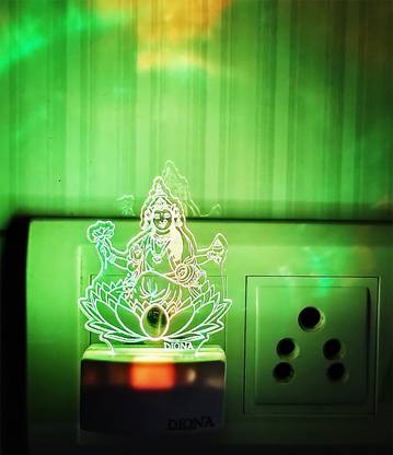 DIONA Laxmi Maa God 7 Colour Changing LED 3D Illusion Home Decor Desk Light Small Portable Divine Occasion Return Gifts Devi Lotus Mahalaxmi Maa Night Lamp