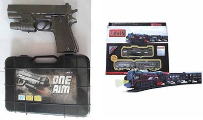 BVM GROUP 1 Train Track Set + 1 PUBG Gun ( 13 Pieces Train Set / PUBGS Soft Water Bullets Toys Gun Plastic Safe Gun) Guns & Darts