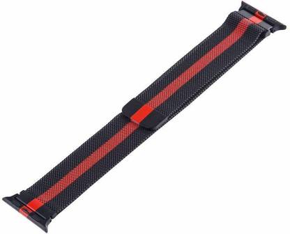 TINGTONG Stainless Steel 42mm/44mm/45mm Milanese Band with Magnetic Closure Black with Red Chain Smart Watch Strap