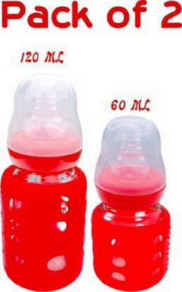 Adeka Glass Feeding Bottle | With Silicone Warmer Cover For Babies - 120 ml