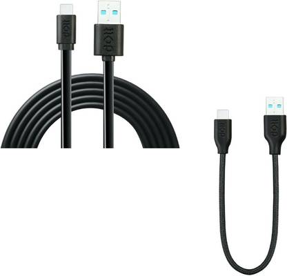 DOTT USB Type C Cable 2.4 A 1 m Bundle Offer USB Type A to Type C Basic (1 Meter) & Qualcomm Quick Turbo Power 3.0 A (0.2 Meter Short Cable for Power Bank) (Black)