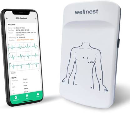 WELLNEST 12 Lead Simultaneous, CE-certified, Portable, Bluetooth/App-based/Tele- ECG Machine with ECG Accessories and Optional Reporting 12 LEAD SIMULTANEOUS Electrotherapy Device