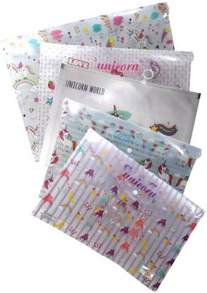 MAJESTIC BASKET Unicorn Polypropylene File Button Folder With Unicorn Pen Polypropylene NA