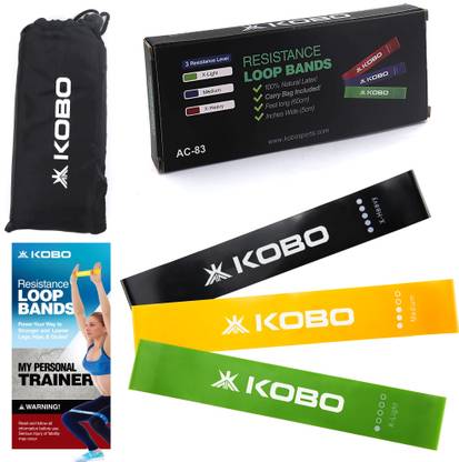KOBO AC-83 Loop Bands 2" Wide Set of 3 for Stretching with Workout Guide and Travel Bag Resistance Band