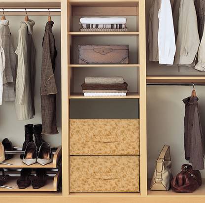 KUBER INDUSTRIES Designer Metalic Floral Print Non Woven Fabric 2-Replacement Drawer Storage And Cloth Organizer Unit for Closet (Beige)-KUBMART3480 KUBMART03480