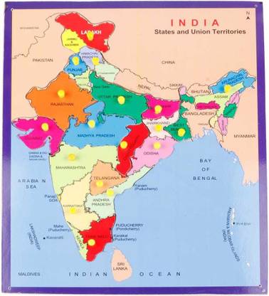 Beebom Wooden India Map For Knowledge & Learning Map Puzzle, Board Map Game For Kids