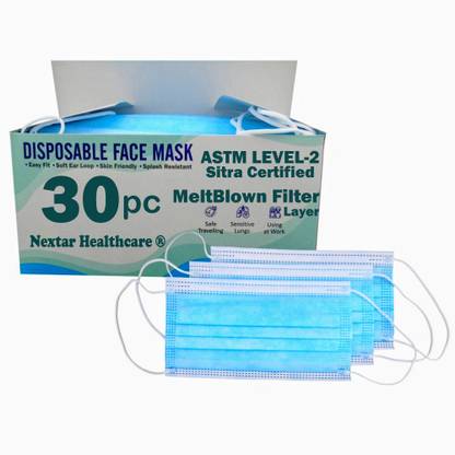 Nextar Healthcare ASTM Level-2 Surgical 3Ply with MeltBlown Filter Certified DOUBLE Sealing on Top & Bottom Surgical Mask With Melt Blown Fabric Layer
