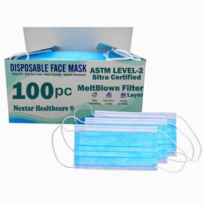 Nextar Healthcare ASTM Level-2 Surgical 3Ply with MeltBlown Filter Certified DOUBLE Sealing on Top & Bottom Surgical Mask With Melt Blown Fabric Layer