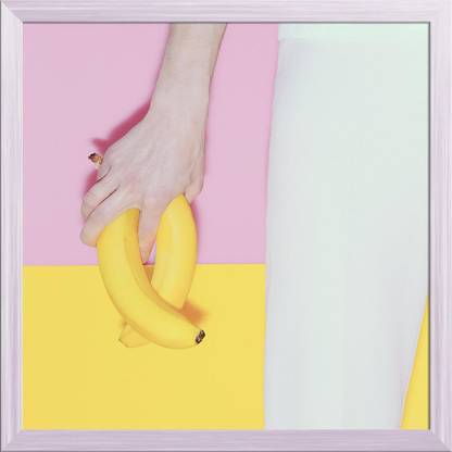 Artzfolio Minimal Fashion Style Model With Bananas Tabletop Painting White Frame 8inch x 8inch (20.3cms x 20.3cms) Digital Reprint 8.5 inch x 8.5 inch Painting