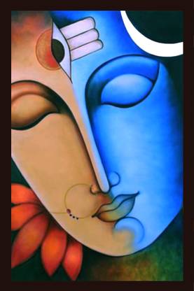 paper pebbles Ardhnarishwar Lord Shiva Modern Art Painting (12 inch x18 inch) Digital Reprint 18 inch x 12 inch Painting