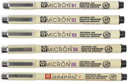 SAKURA Pigma Micron (Black ink) Set with Graphic 1 Fineliner Pen
