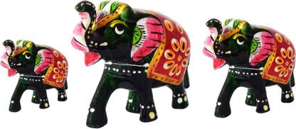 DreamKraft HandCrafted Embos Showpiece Elephant For Decoration (Set of 3) Decorative Showpiece - 7.62 cm