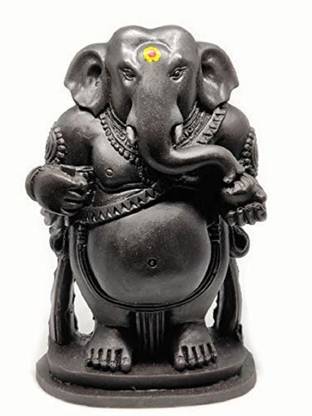 Delidge Ganesha Hand Carved God Stone Idol Sculpture Statue (Black, 6.8 Inches, Large) Decorative Showpiece  -  15 cm