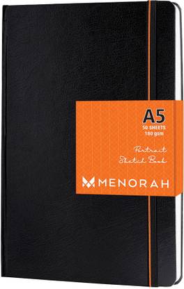 MENORAH A5 - Sketch Book for Artist - 180 GSM (100 Pages / 50 Sheets) - Artist Drawing Book -) - Hard Case Bound - Completely Handmade -Portrait Sketch Pad